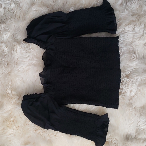 Reformation Julie Smock Top Black Fitted Long Sleeve Top - Picture 6 of 16